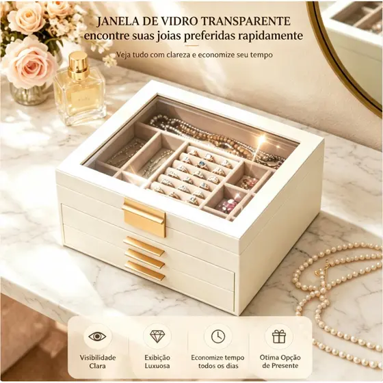 Organizador de Joias Grande Capacidade com Gavetas