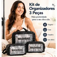 Kit de Organizadores de Viagem com 3 Peças Material Resistente à Água com Janela Transparente para Fácil Organização