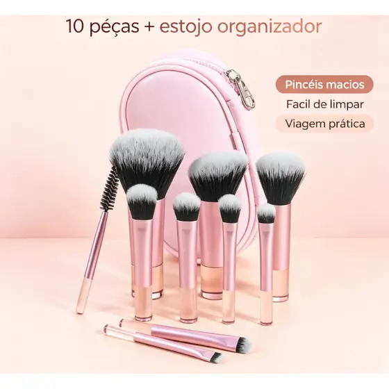 Kit Pincéis Maquiagem com Suporte