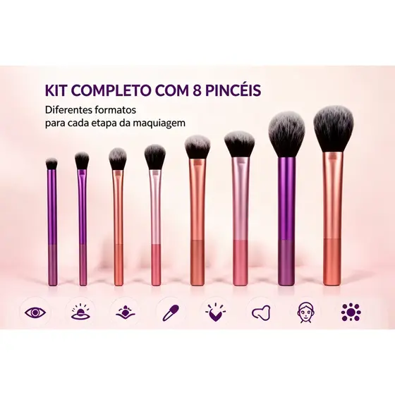 Kit com 8 pincéis de maquiagem pelos macios boa captura de pó prático para iniciantes maquiagem profissional