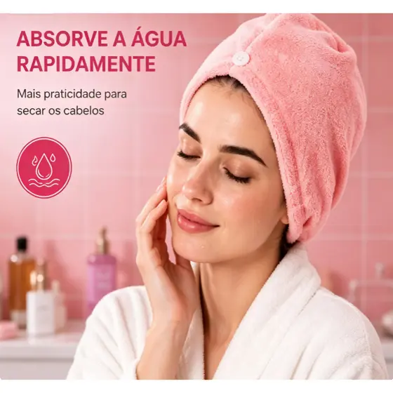 Touca Seca Cabelo Rosa Microfibra Secagem Rápida
