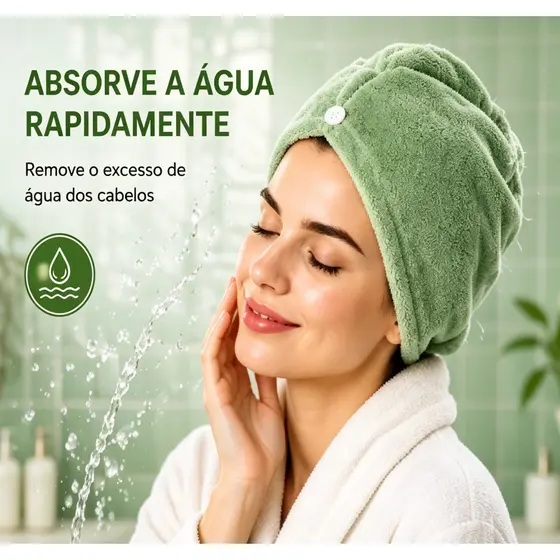 Touca Seca Cabelo Verde Microfibra Secagem Rápida