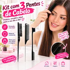 Kit 3 Pentes de Cabelo Resistente, Pente Largo, Fino e Modelador, Acessórios Profissional para Cabelo, Uso Diário Salão