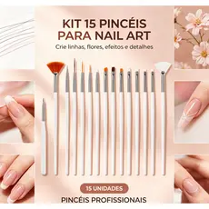 Kit com 15 Pincéis para Nail Art, Pincéis para Detalhes, Linhas, Esfumados e Decorações de Unhas, Diferentes Formatos