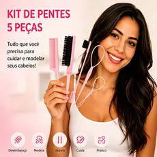 Kit de Pentes e Escovas para Cabelo 5 Peças, Escova Almofadada, Pente para Desembaraçar e Modela