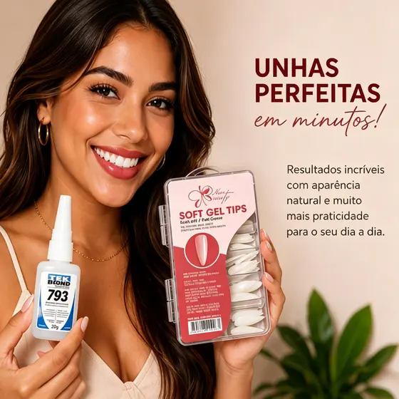 Kit Unhas Postiças Adesivas Vários Tamanhos Estilo Doce DIY Manicure