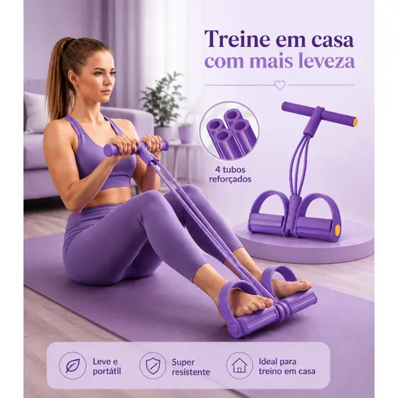 Aparelho de Exercícios com Elástico de Resistência, Equipamento Fitness Para Braços, Pernas, Abdômen e Treino em Casa