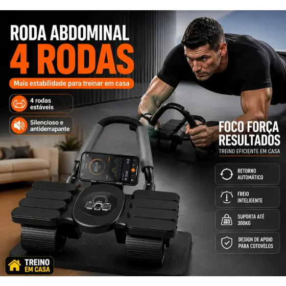 Roda Abdominal Multifuncional com Suporte para Celular, Rodas Antiderrapantes e Design Silencioso para Treino em Casa
