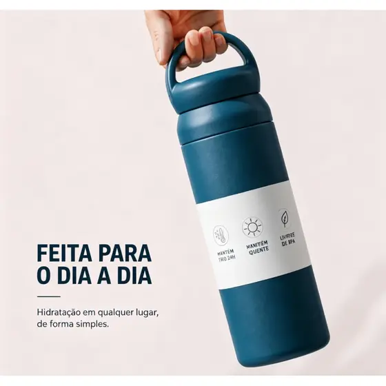 Copo Térmico 350ml Com Tampa e Alça, Portátil Para Bebidas Quentes e Frias, Garrafa Térmica Para Viagem e Academia