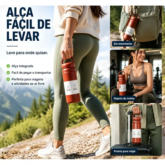 Garrafa Térmica 350ml Com Alça e Tampa, Copo Portátil Para Café, Chá e Bebidas, Conservação Térmica Para Viagem
