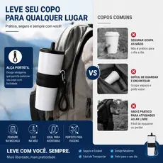 Copo Térmico Portátil Com Tampa e Alça, Isolamento Térmico Para Bebidas Quentes e Frias, Ideal Para Viagem e Academia
