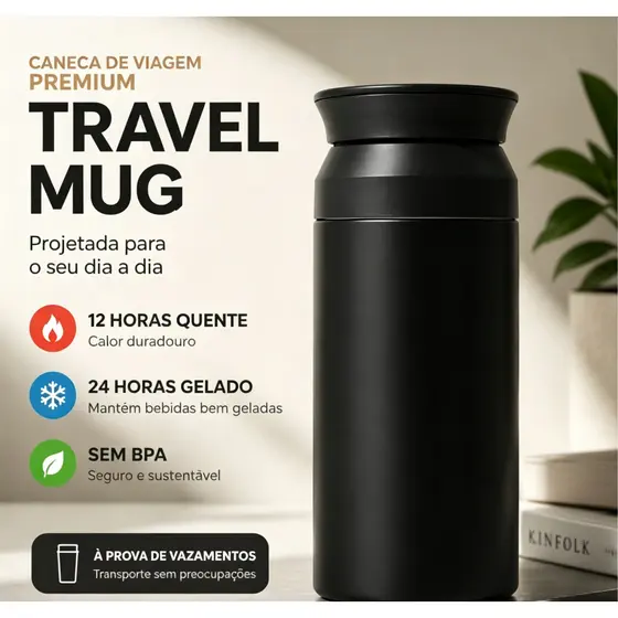 Copo Térmico 350ml Com Tampa, Portátil Para Café, Chá e Bebidas Quentes ou Frias, Design Compacto Para Viagem