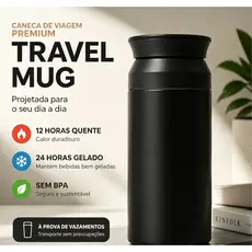 Copo Térmico 350ml Com Tampa, Portátil Para Café, Chá e Bebidas Quentes ou Frias, Design Compacto Para Viagem