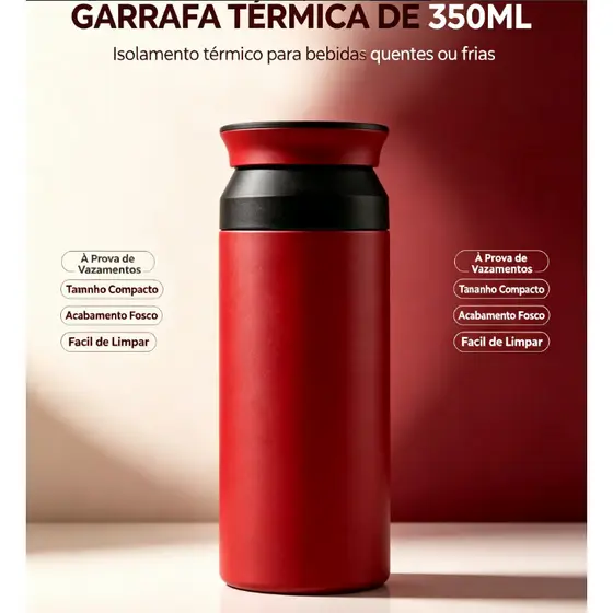 Copo Térmico 350ml com Tampa, Isolamento Térmico, Bebidas Quentes e Frias, Portátil, Café, Chá, Viagem e Uso Diário
