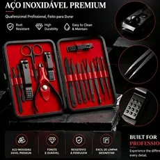 Kit Profissional de Manicure 18 Peças, Ferramentas de Unhas em Aço Inoxidável com Estojo