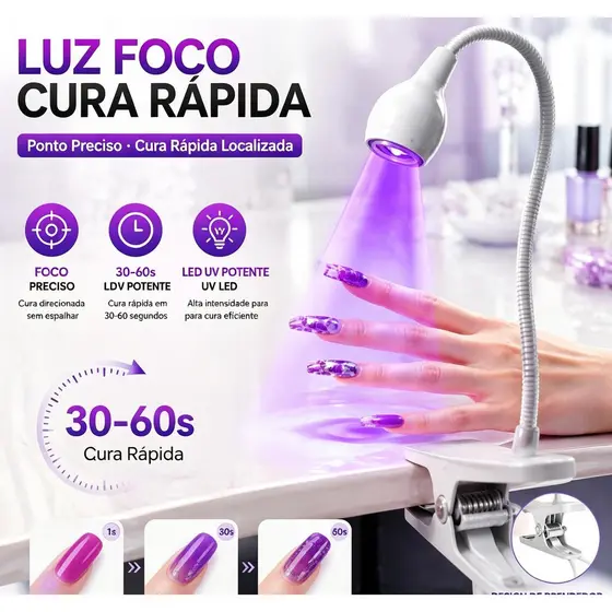 Luminária UV LED para unhas cabo flexível com clipe secagem de esmalte gel profissional portátil USB