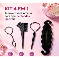 Kit 4 Acessórios para Penteados, Pente Separador e Modeladores, Plástico, Casa e Salão