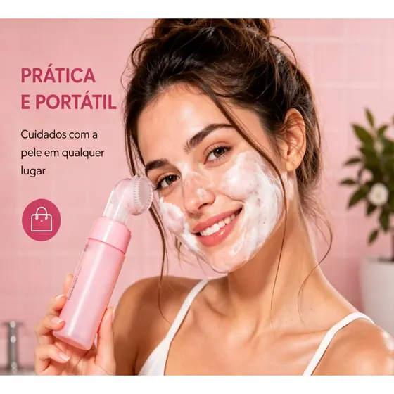Dispenser de Espuma com Escova de Silicone para Limpeza Facial