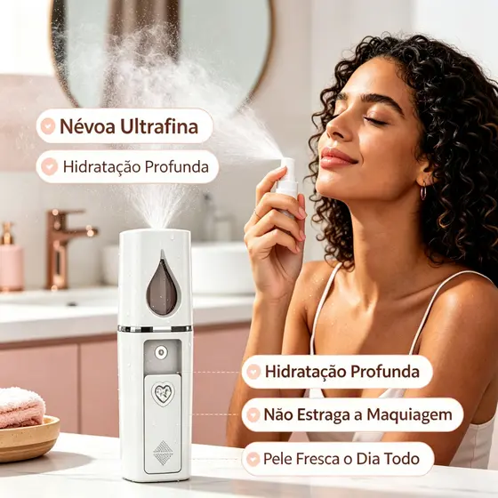 Nebulizador Nanômetro Portátil para Hidratação Facial, Aparelho de Beleza Recarregável USB, Cores Rosa e Branco Sortidas
