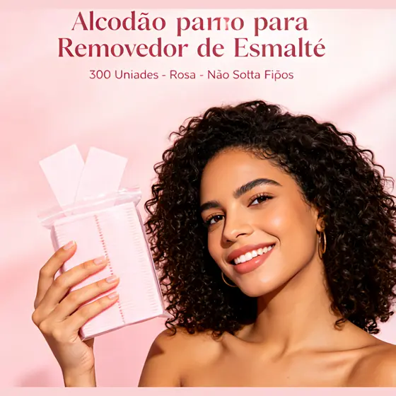 Algodão para Removedor de Esmalte 300un Rosa Não Solta Fiapos Limpeza de Unhas Gel UV Manicure