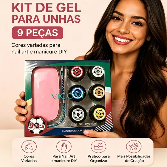 Kit de Gel para Unhas 9 Peças com Cores Variadas para Nail Art e Manicure DIY