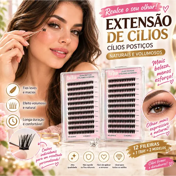 Cílios Postiços Conjunto 2 Peças Naturais E Volume Haste Macia Fáceis