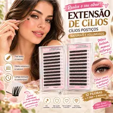 Cílios Postiços Conjunto 2 Peças Naturais E Volume Haste Macia Fáceis