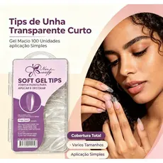 Unhas Postiças Curtas 100 Unidades Adesivas Cortáveis Transparentes DIY