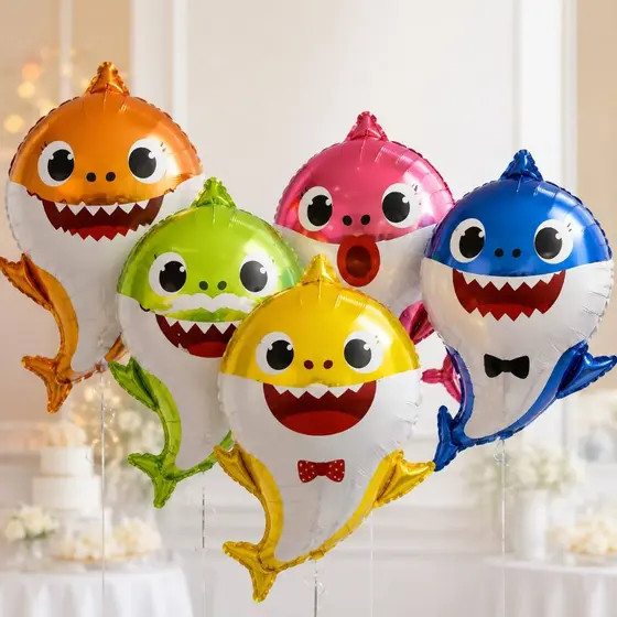 Kit 5 Balões Tubarão Metalizado Festa Infantil Decoração Aniversário