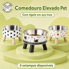 Comedouro elevado para ração e água com tigela inox removível 450 ml