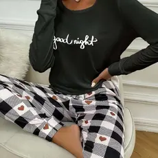 PIJAMA FEMININO C/ CALÇA XADREZ E MANGA LONGA GOOD NIGHT