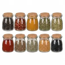Kit 10 Potes de Vidro 100ml com Tampa de Cortiça para Organização de Temperos e Condimentos