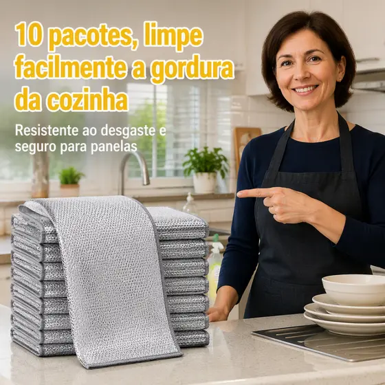 Pano de Limpeza Metálico para Cozinha Pacote com 10 Unidades, Limpa Gordura, Resistente, Seguro para Panelas