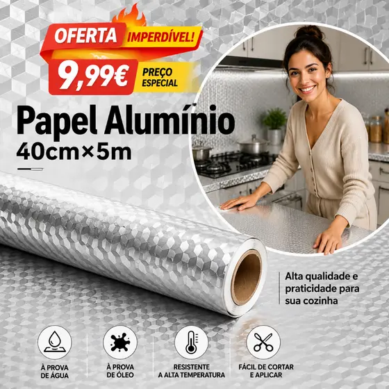 Papel Adesivo Alumínio 40cmx5m Cozinha À Prova De Óleo Água Calor Resistente Autoadesivo Para Armários Pia Bancada