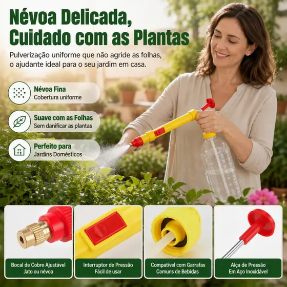 Pistola Pulverizador Adaptável para Garrafa de Bebida Bocal de Cobre Ajustável para Jardinagem, Regar Plantas Domésticas