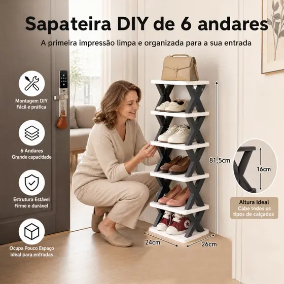 Sapateira 6 Andares Desmontável DIY Organizador Compacto para Hall de Entrada
