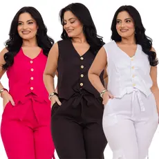 Conjunto Alfaiataria Feminino Calça Jogger e Cropped Colete Elegante,  Best Brazil