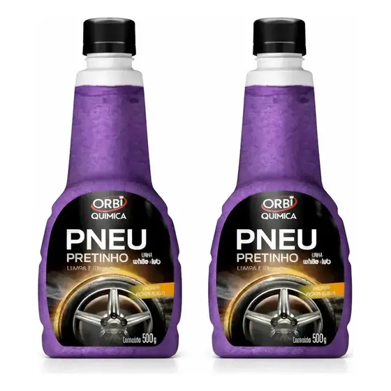 Kit 2 Pneu Pretinho Orbi Química White Lub 500ml Limpador Realçador Pneus Automotivo