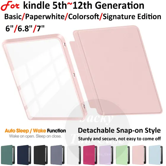 Para Kindle 6 6.8 7" 12ª 11o 10ª 8a 7 Geração Paperwhite Signature Edition Colorsoft 1a Capa Acrílico Detachável Snap-on