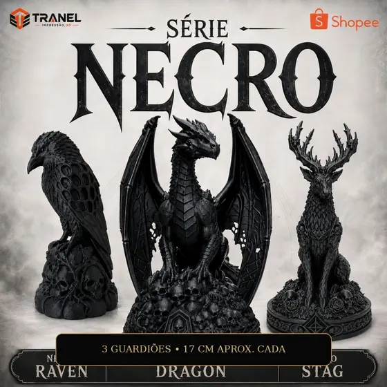 Escultura Decorativa 3D Gótica Necro Raven Stag Dragon Corvo Cervo Dragão Kit ou Unidade