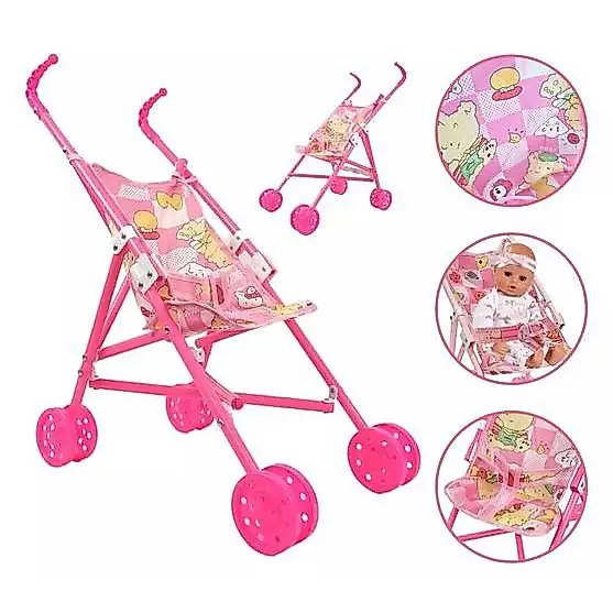 Carrinho de Boneca Infantil Rosa - Dobrável e Leve, Ideal para Presente