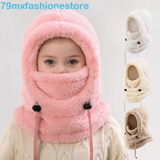 Chapéu Balaclava De Pelúcia MXFASHIONESB , Boné À Prova De Vento Infantil Com Capuz De Cor Sólida , Cordão