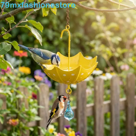 MXFASHIONESB Banho De Pássaros De Jardim , Alimentador Suspenso Em Forma De Guarda-Chuva Para Coleta De Água Da , Rústic