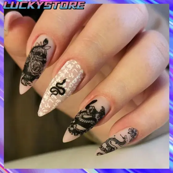 LUCKYSTOREGOODS 24pcs/Box Amêndoa Pregos Falsos Prensa Sobre Ferramenta De Manicure De Capa Completa Franceses