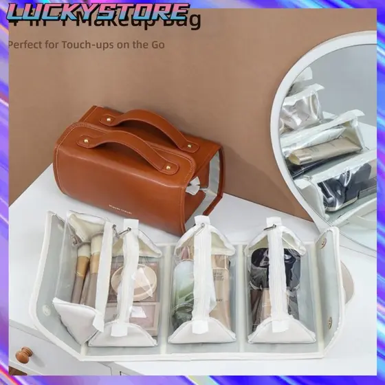 LUCKYSTOREGOODS Bolsa Cosmética De Viagem , Organizadora De Maquiagem De Couro PU De Grande Capacidade , Design Dobrável
