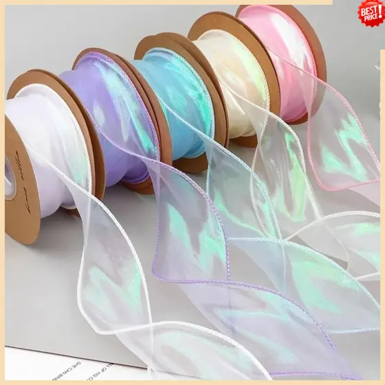 Fita De Organza Rabo De Peixe Iridescente De 10 Jardas , Fitas Artesanais De Cores Misturadas De 40mm Para Laços De Cabe
