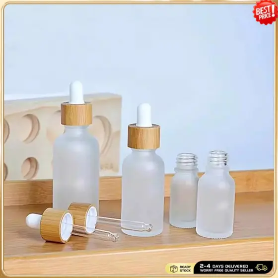 Frascos Conta-Gotas De Vidro Fosco De Óleo Essencial Com E Tampas De Bambu Perfume Amostra Essência Recipientes Cosmétic