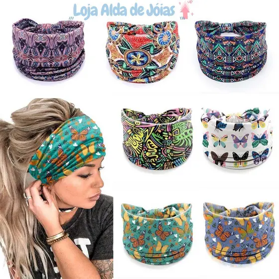 EMILEE Turbante , Tiara Larga Elástica Com Nó Vintage , Estampa De Flor Boho , Aba , Lenço Estampado Para Ioga