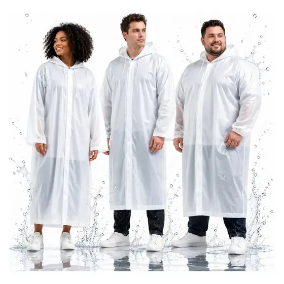 Kit 2 Capa De Chuva Impermeável EVA Reutilizável Reforçada Com Capuz Adulto Unissex Tamanho Único P ao GG