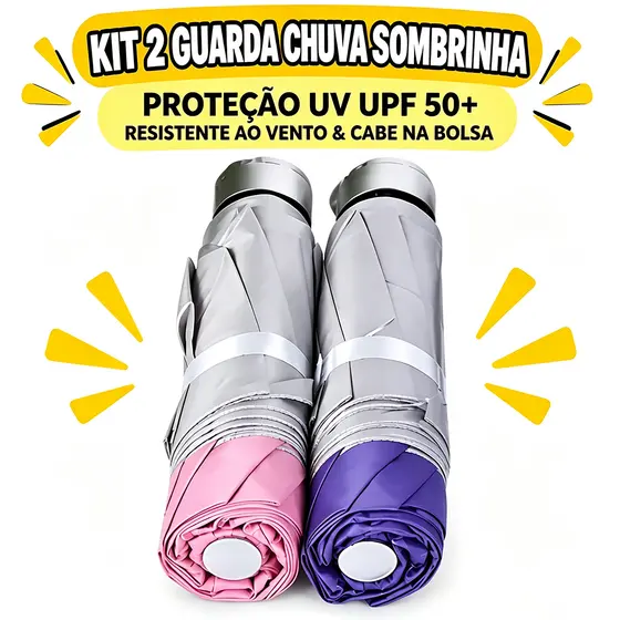 Guarda Chuva Compacto Cabe na Bolsa Proteção UV Resistente ao Vento KL-309